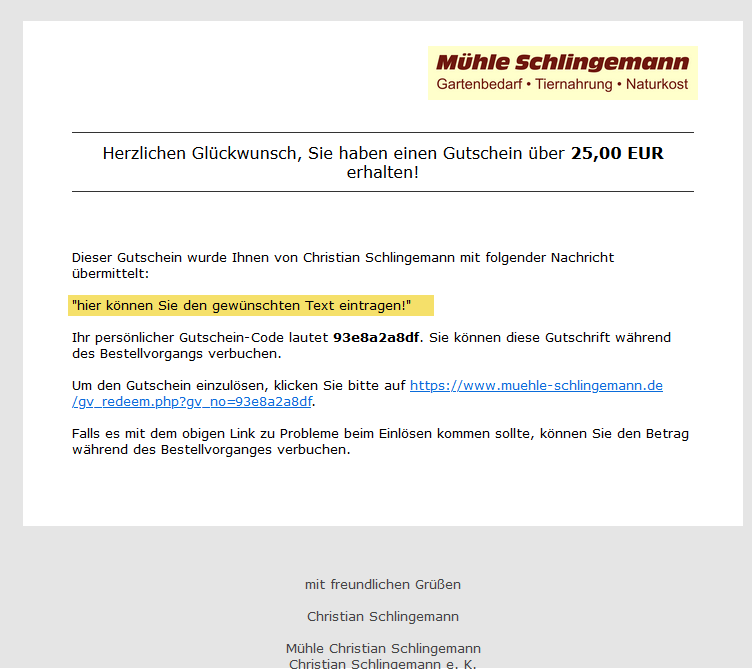 Gutschein email!