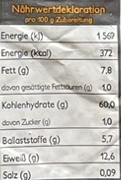 Nährwertangaben