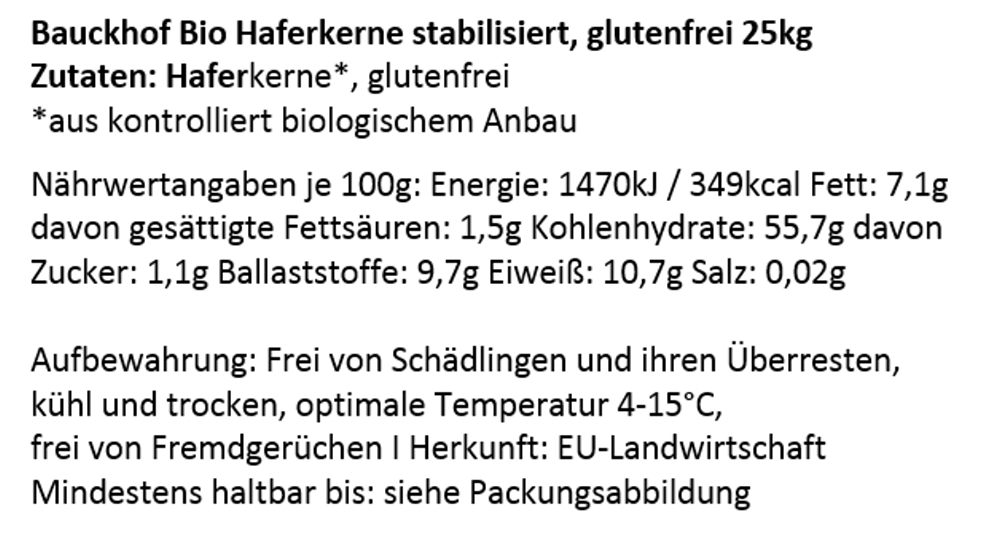 Nährwertangaben Haferkerne stabilisiert