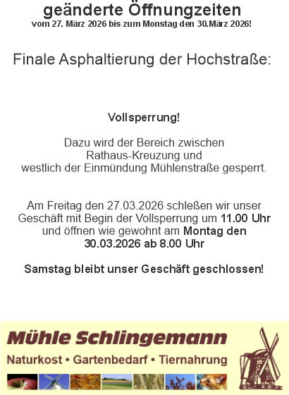 geänderte Öffnungszeiten