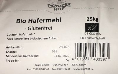 Hafermehl 1 kg BIO Glutenfrei