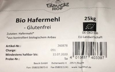 Hafermehl 2,5 kg BIO Glutenfrei