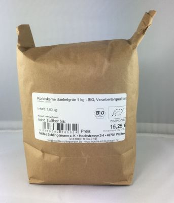 Kürbiskerne dunkelgrün 1 kg - BIO, Verarbeiterqualität