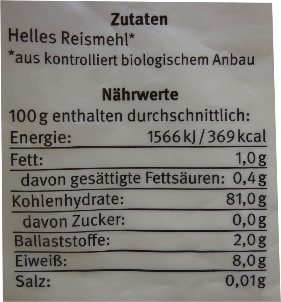 Reismehl, hell 0,5 kg glutenfrei BIO