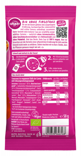 Couscous-Cup Chili sin Carne 58 g BIO