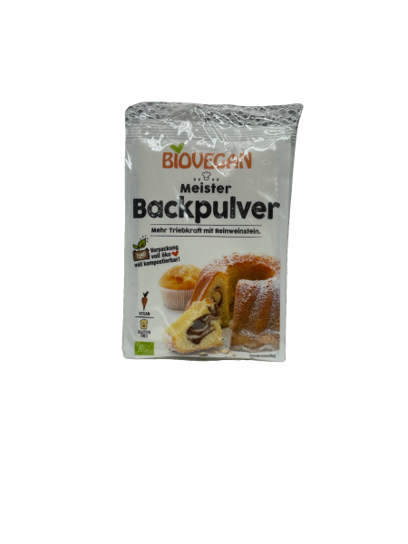 Meister Backpulver, BIO 3x17gmit Tapiokastärke und kompostierbarer Verpackung