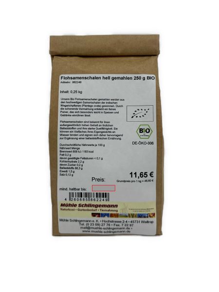 Flohsamenschalen hell gemahlen 250 g BIO