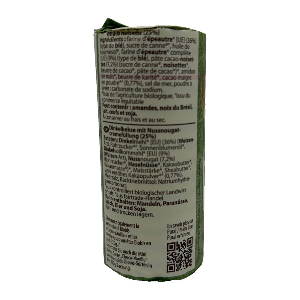 Mini Biobis Nussnougat Dinkel Doppelkeks 85 g